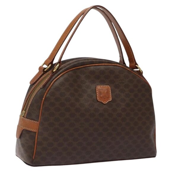 CELINE Macadam Canvas Hand Bag PVC Leather Brown Gold Auth 118211 - Picture 1 of 16